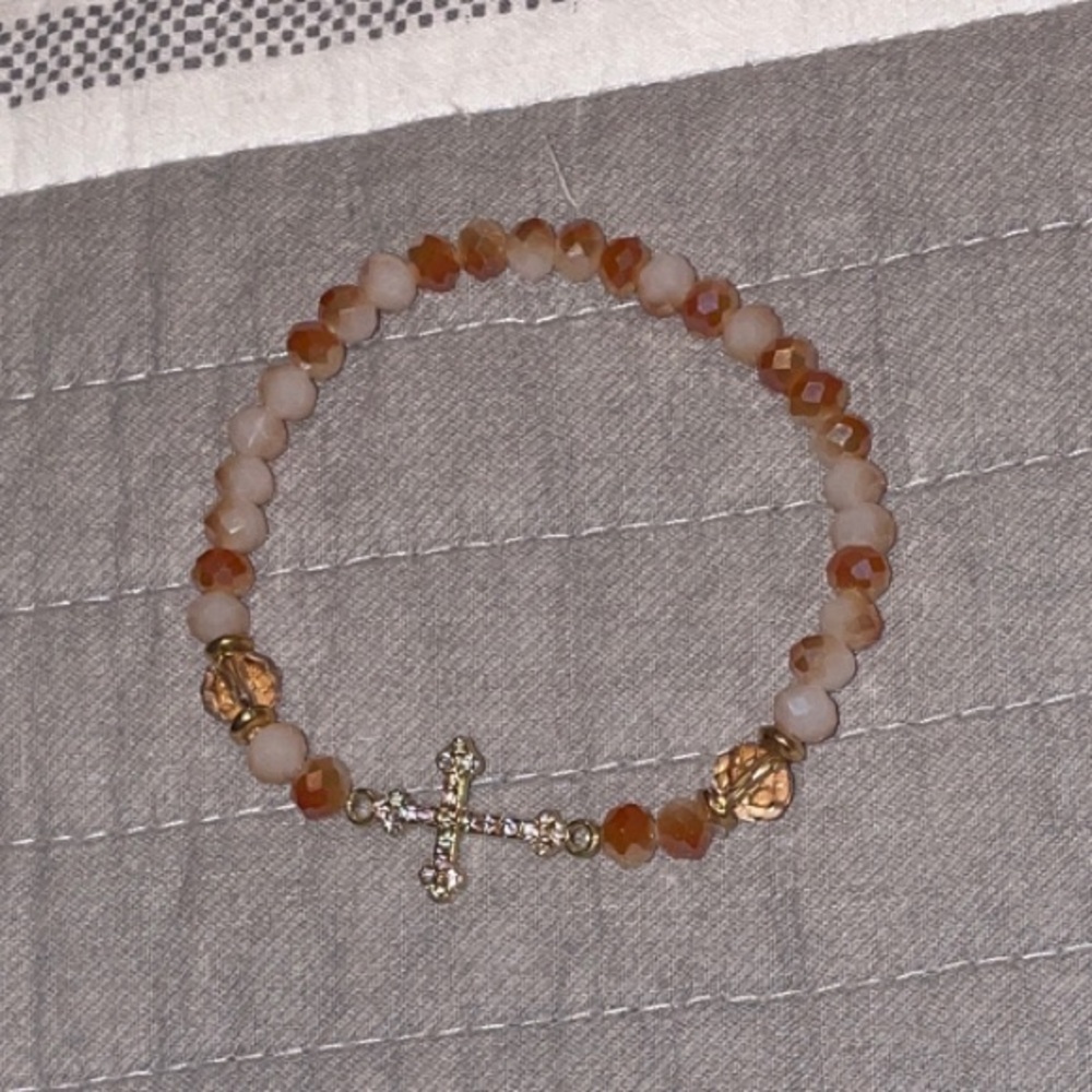 Colorful Brown earth toned Cross Charm Beaded Bracelet - Picture 3 of 3